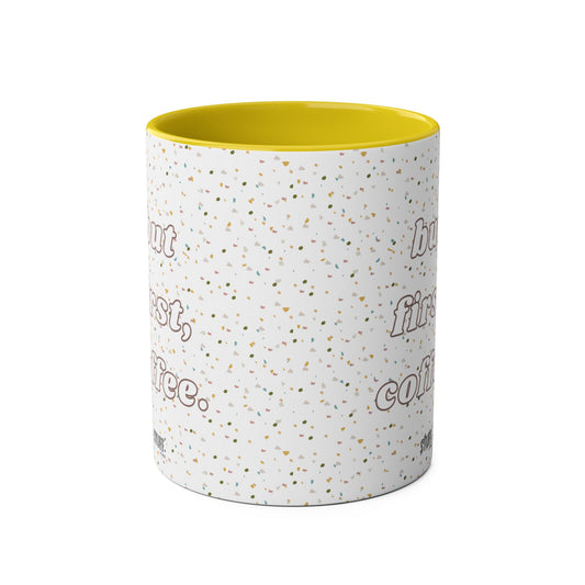 But First, Coffee Cup | Mug bicolore en céramique 330ml avec imprimé terrazzo