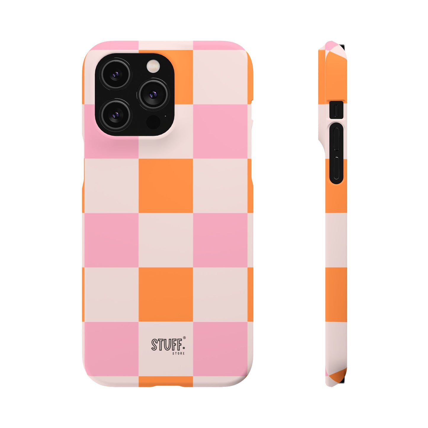 Peachy Case | Coque snap légère et résistante avec Design en Damier - Orange & Rose