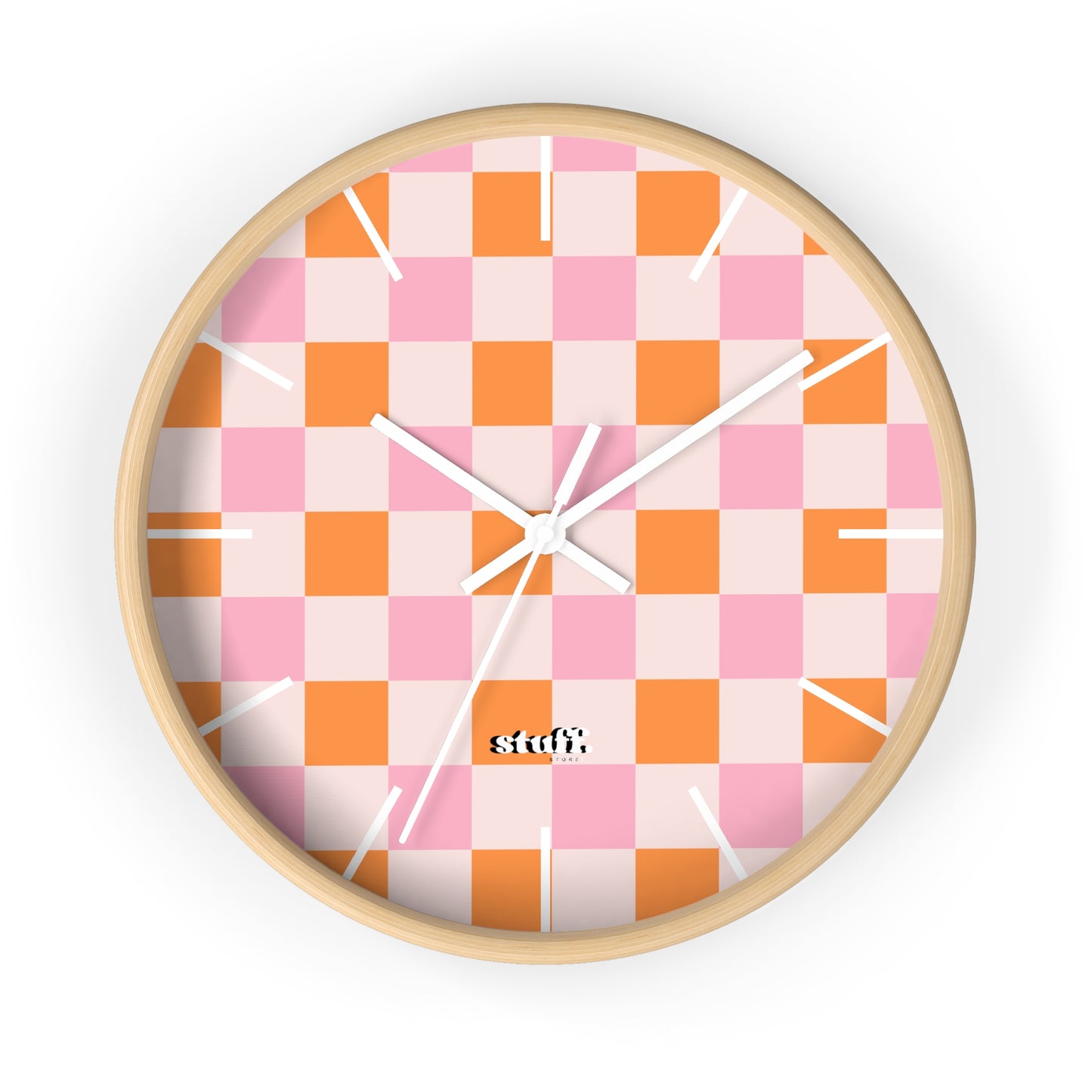 horloge murale rétro à carreaux pêche