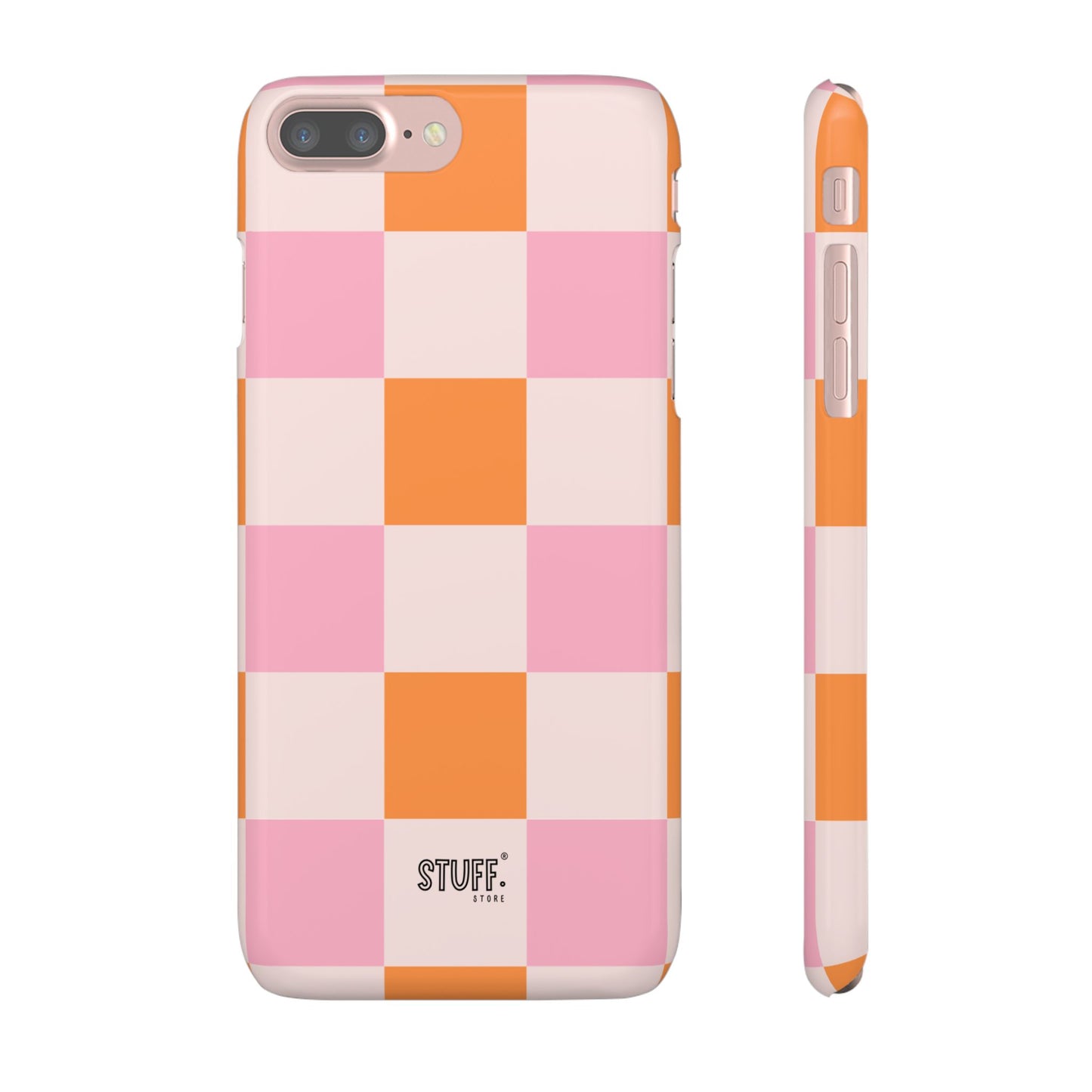 Peachy Case | Coque snap légère et résistante avec Design en Damier - Orange & Rose