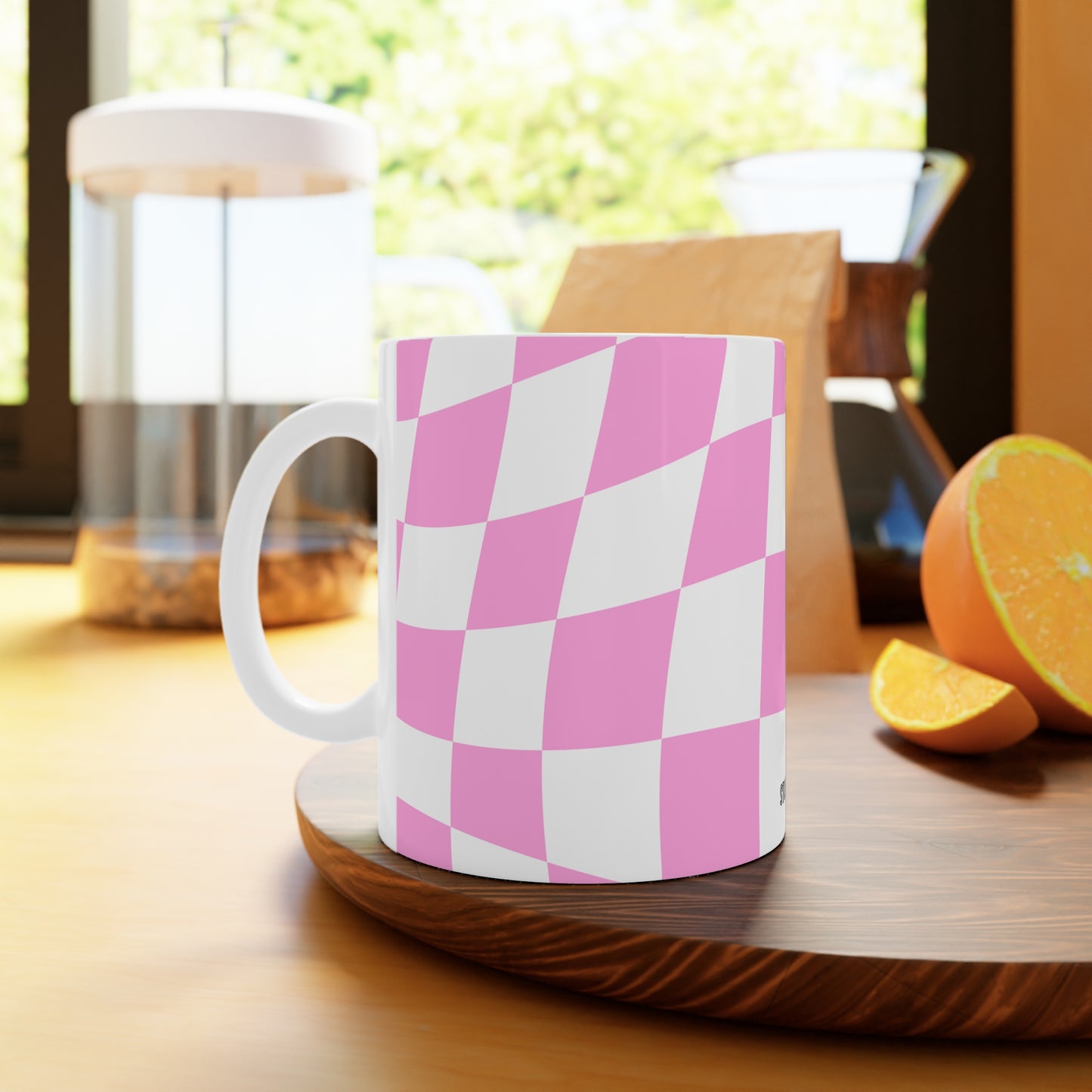 Pink Distortion Cup | Mug en céramique motif damier rose déformé – 330 ml / 440 ml