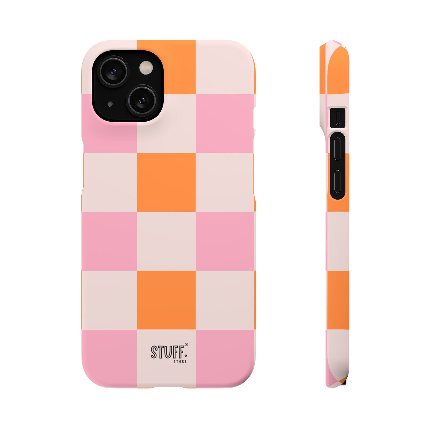 Peachy Case | Coque snap légère et résistante avec Design en Damier - Orange & Rose