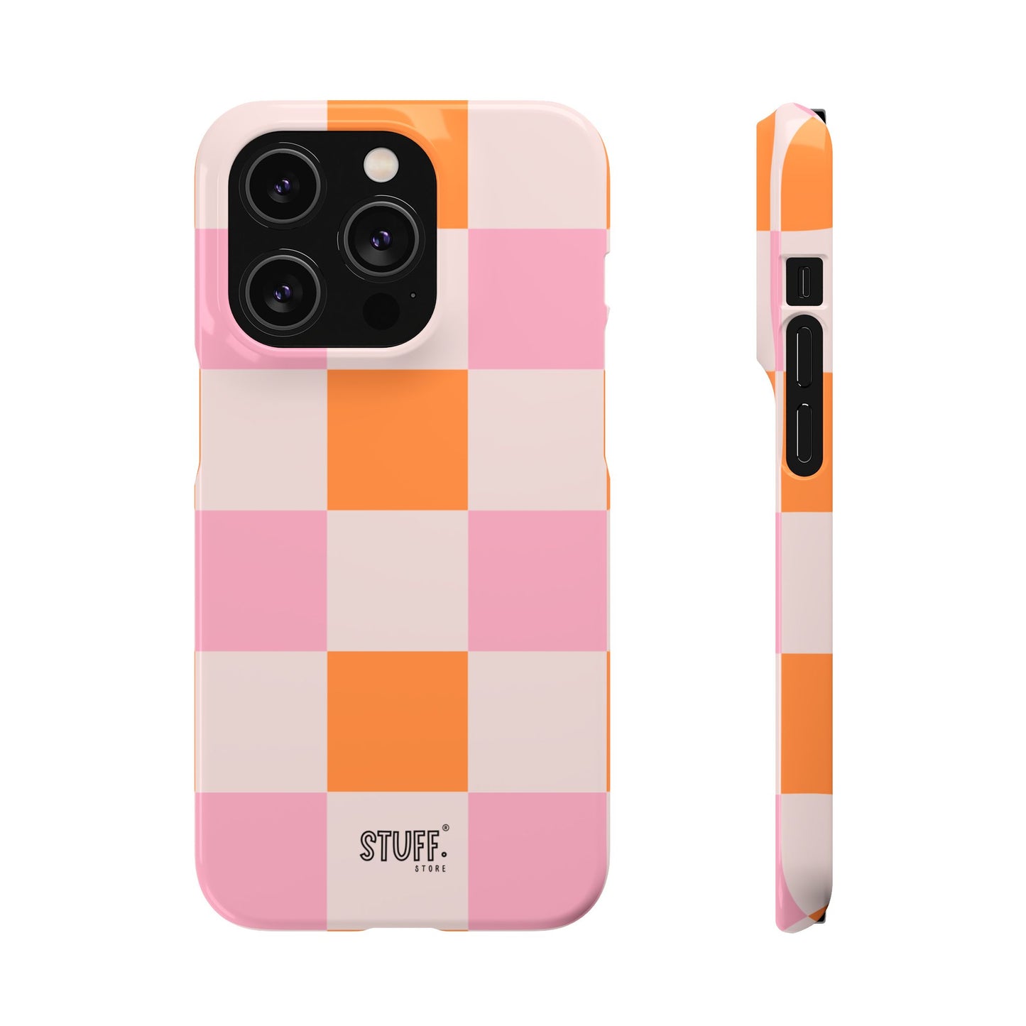 Peachy Case | Coque snap légère et résistante avec Design en Damier - Orange & Rose