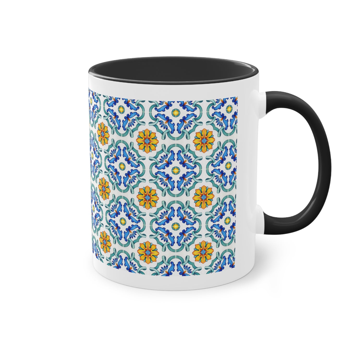 Azulejos Cup | Mug bicolore en céramique avec motif mosaïque méditerranéen – 330ml