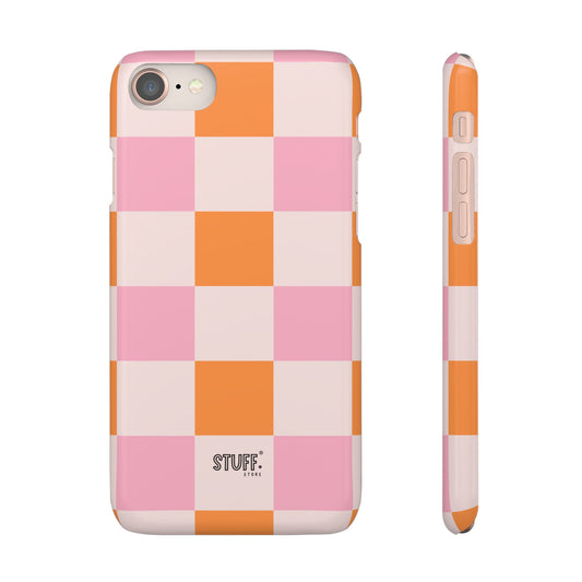 Peachy Case | Coque snap légère et résistante avec Design en Damier - Orange & Rose