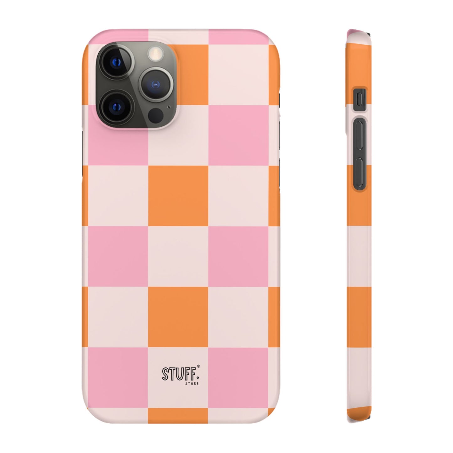 Peachy Case | Coque snap légère et résistante avec Design en Damier - Orange & Rose