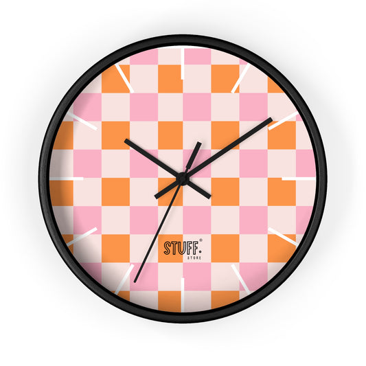 Horloge Murale Vintage Peachy | Design Rétro à Damier Orange et Rose