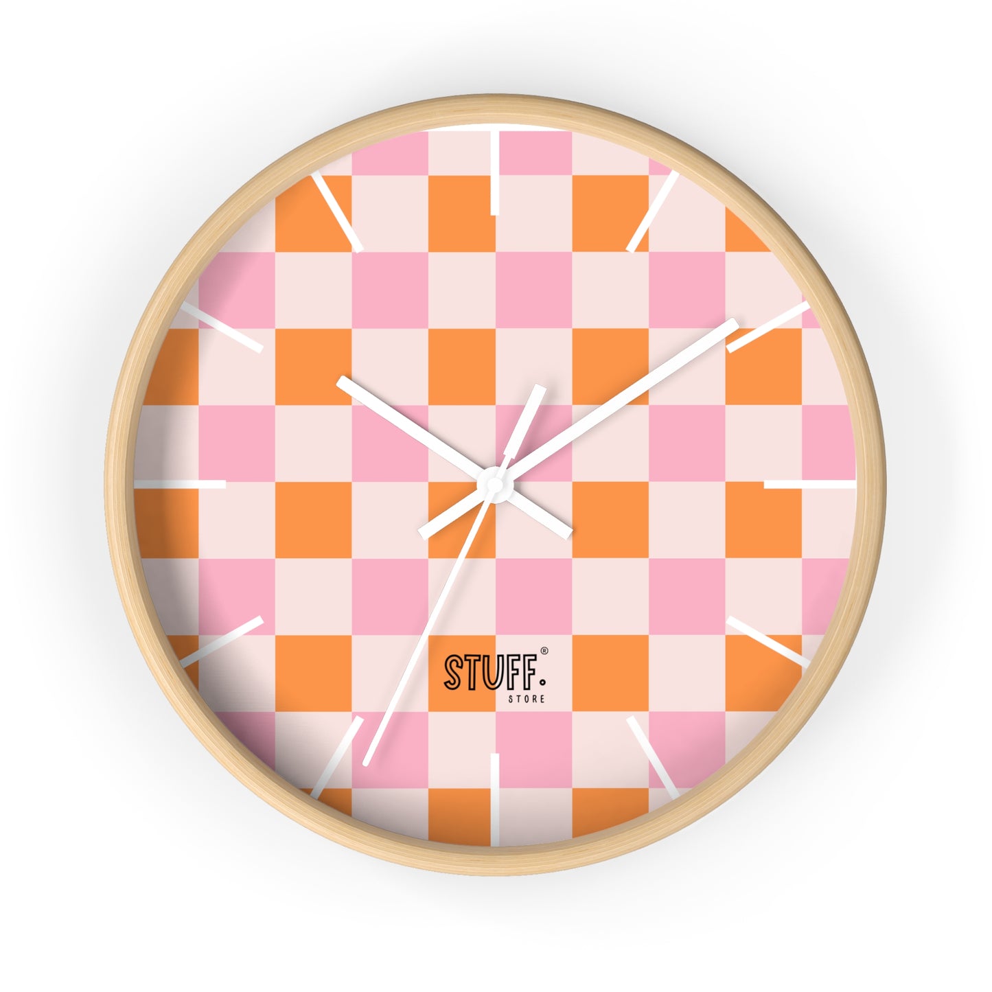 Horloge Murale Vintage Peachy | Design Rétro à Damier Orange et Rose
