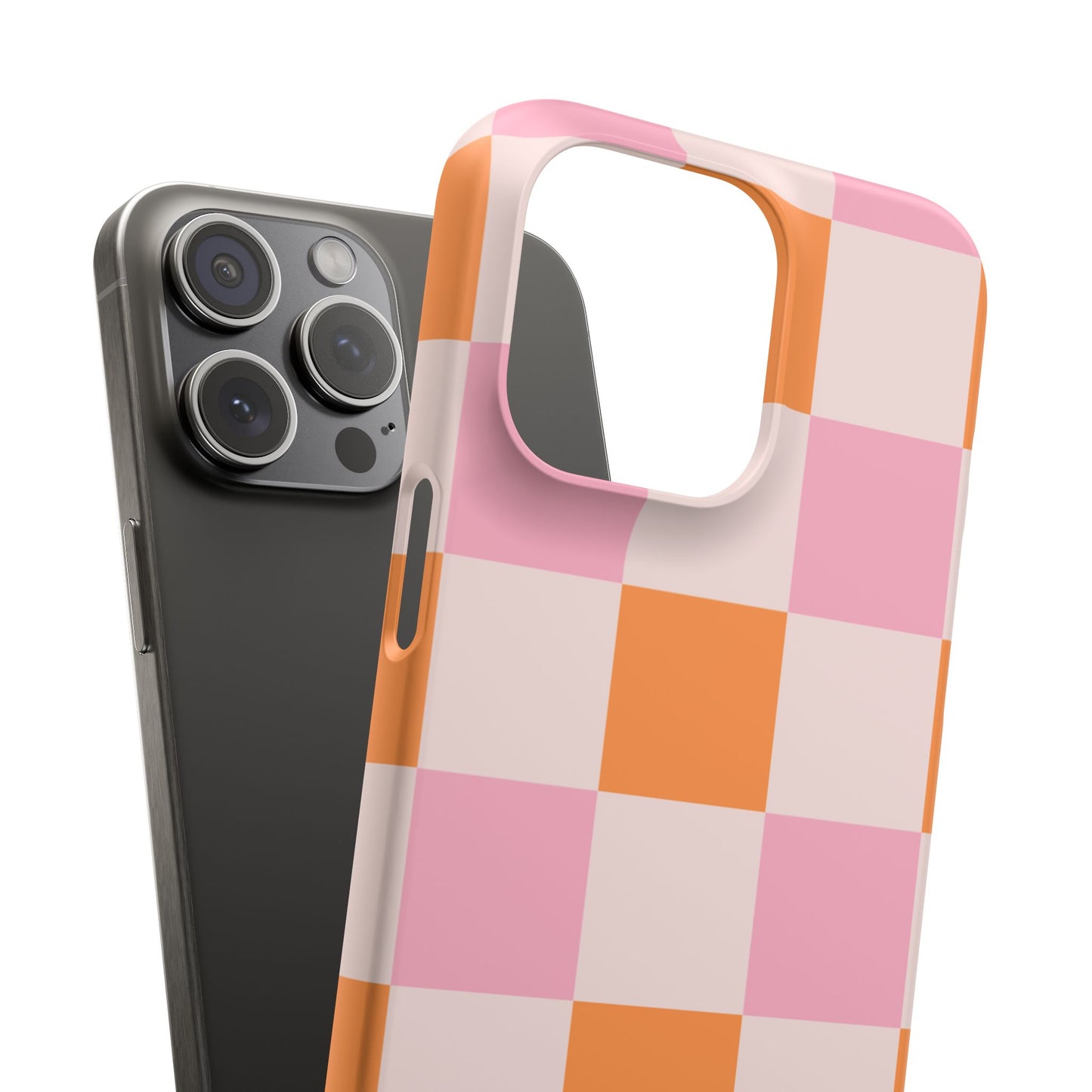 Peachy Case | Coque snap légère et résistante avec Design en Damier - Orange & Rose
