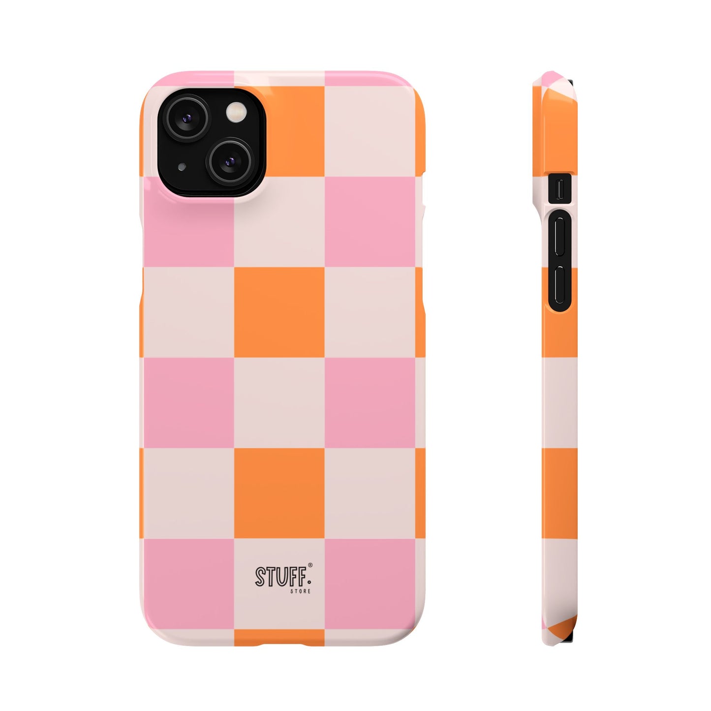 Peachy Case | Coque snap légère et résistante avec Design en Damier - Orange & Rose