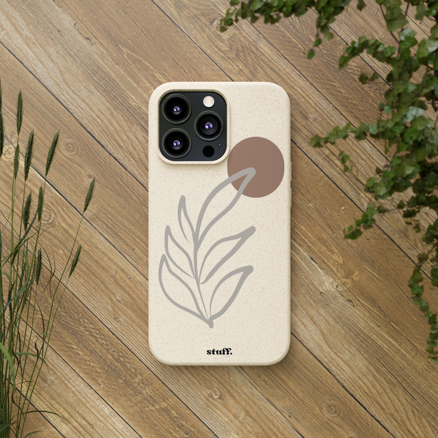 funda de teléfono biodegradable con rama boho
