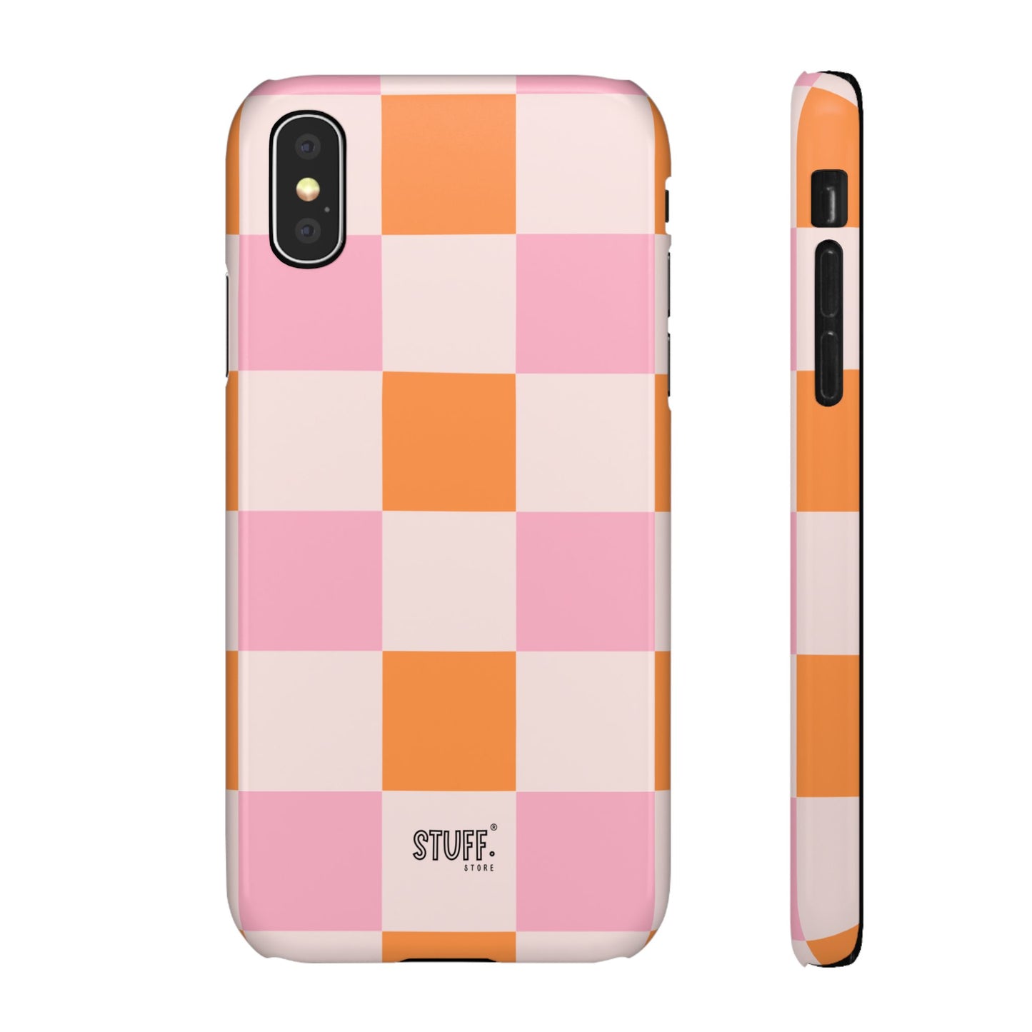 Peachy Case | Coque snap légère et résistante avec Design en Damier - Orange & Rose