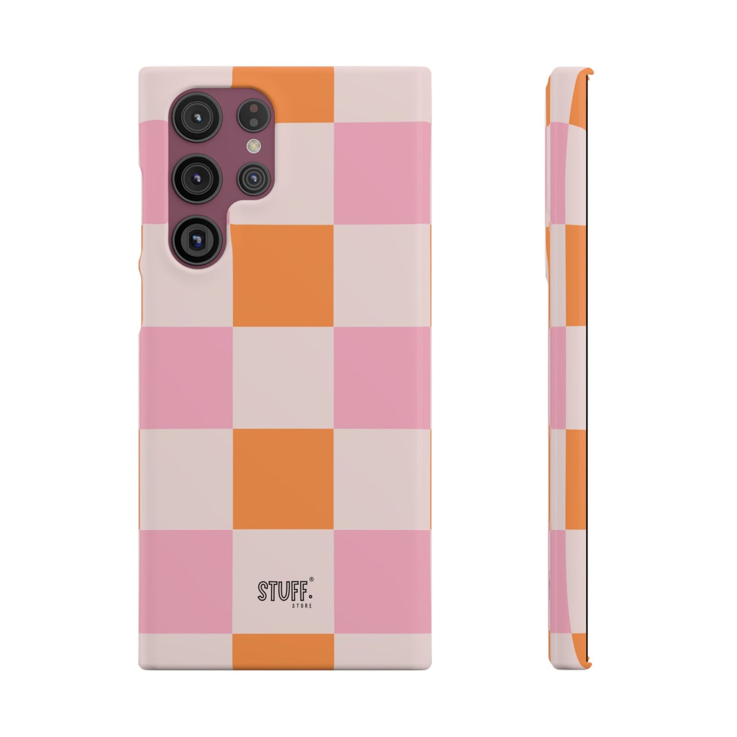 Peachy Case | Coque snap légère et résistante avec Design en Damier - Orange & Rose