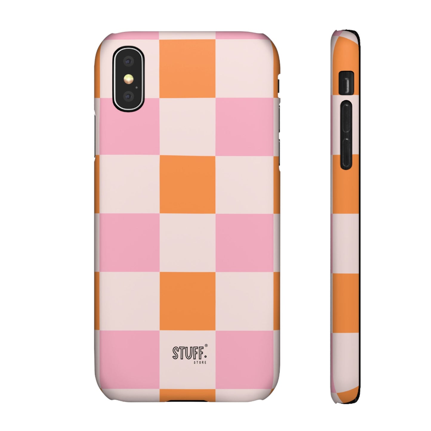 Peachy Case | Coque snap légère et résistante avec Design en Damier - Orange & Rose