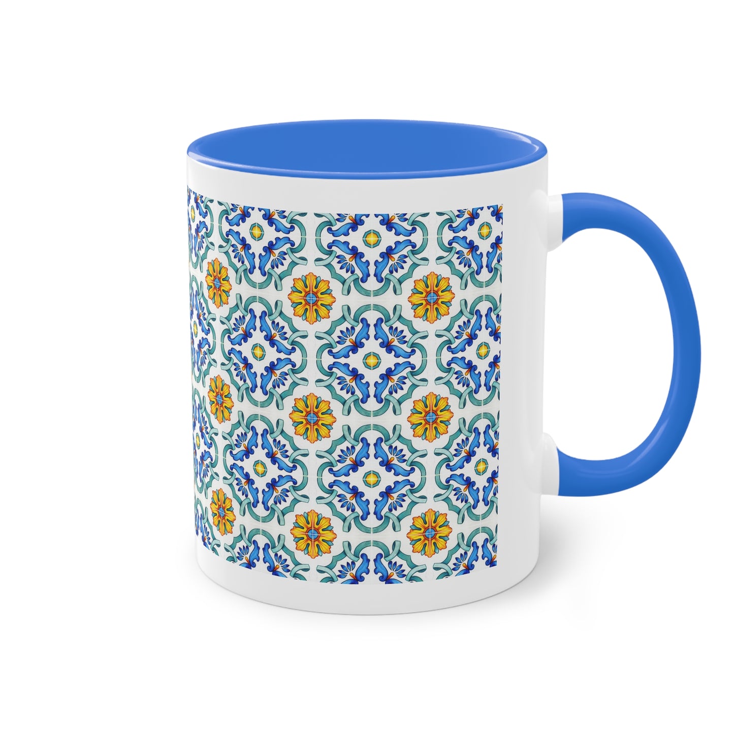 Azulejos Cup | Mug bicolore en céramique avec motif mosaïque méditerranéen – 330ml