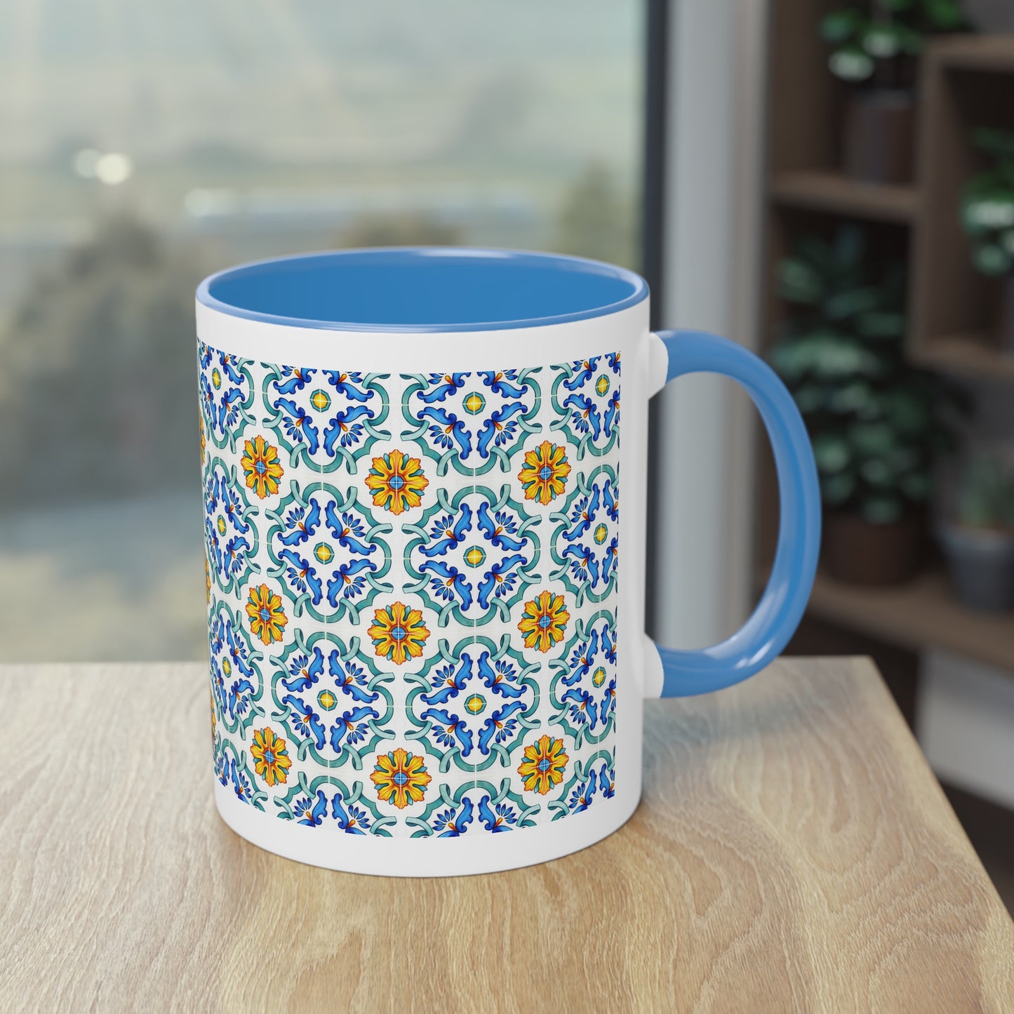 Azulejos Cup | Mug bicolore en céramique avec motif mosaïque méditerranéen – 330ml