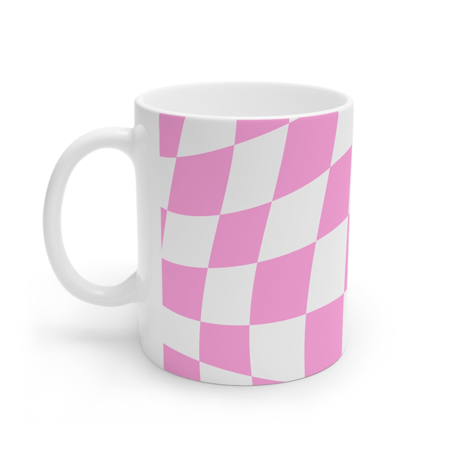 Pink Distortion Cup | Mug en céramique motif damier rose déformé – 330 ml / 440 ml
