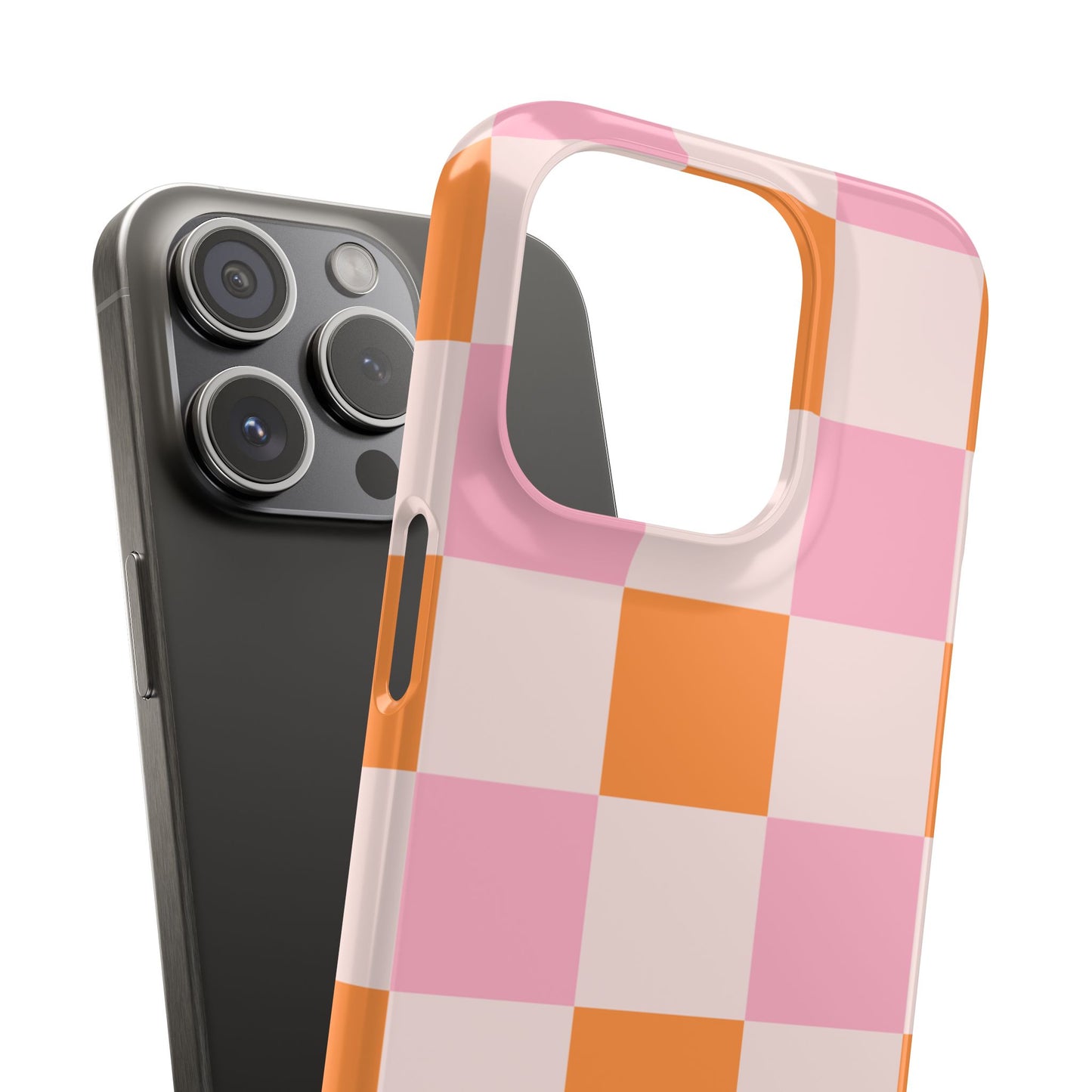 Peachy Case | Coque snap légère et résistante avec Design en Damier - Orange & Rose
