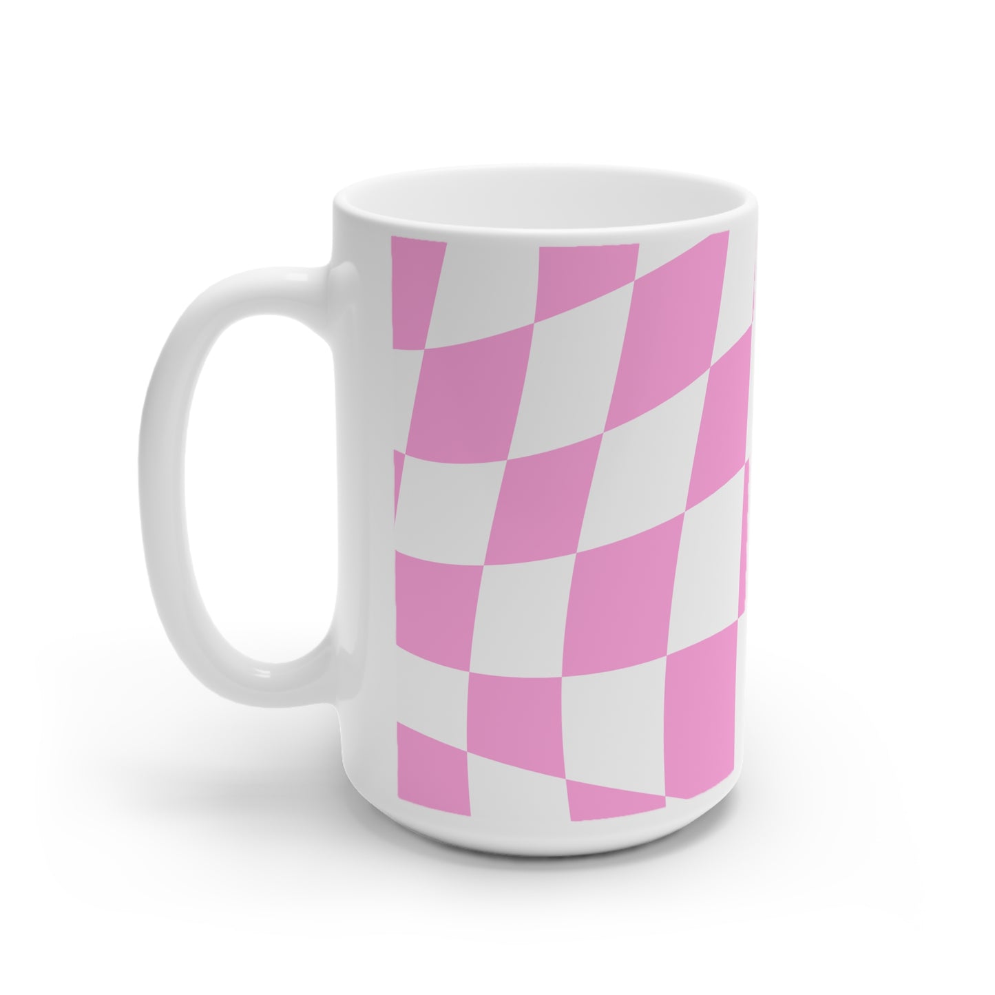 Pink Distortion Cup | Mug en céramique motif damier rose déformé – 330 ml / 440 ml