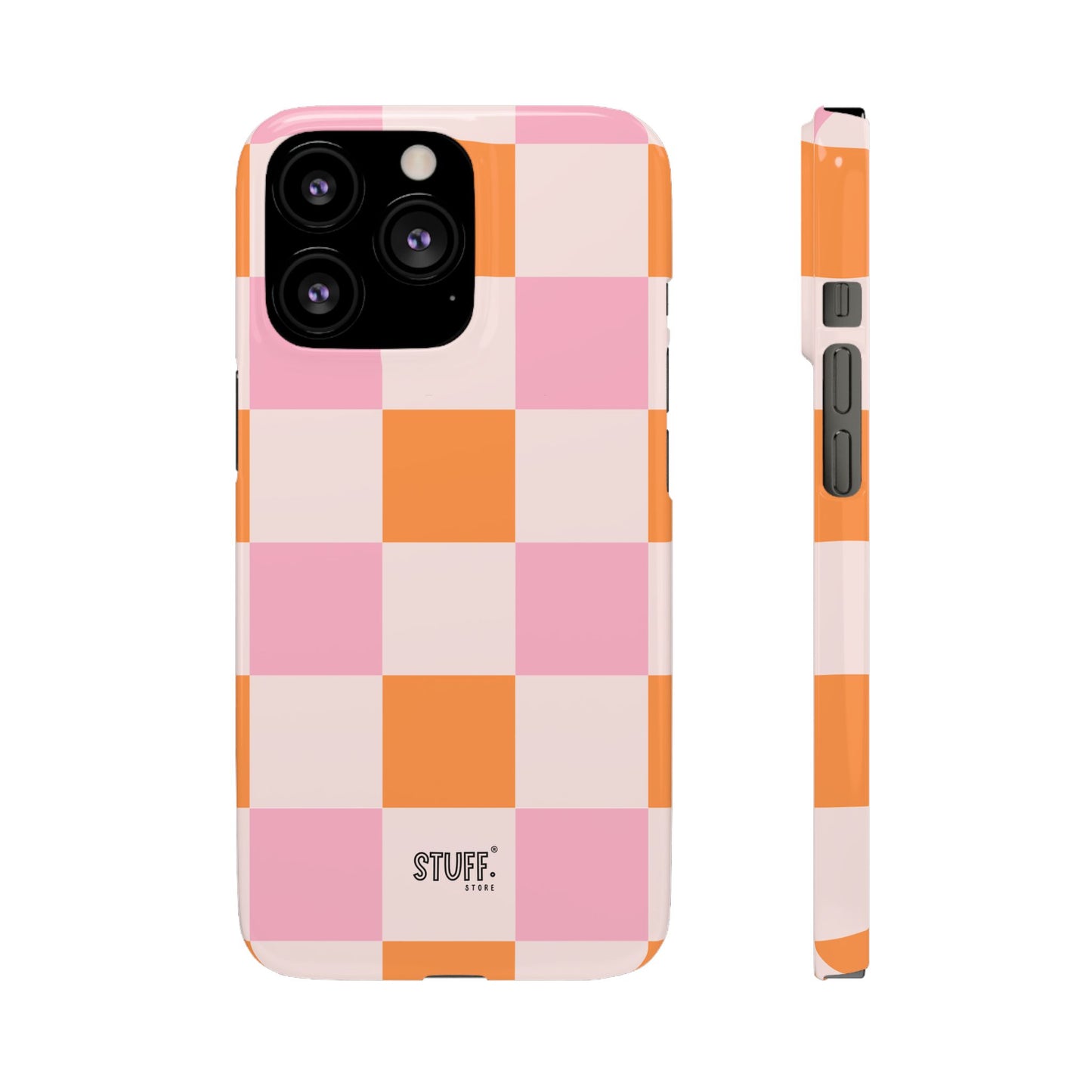 Peachy Case | Coque snap légère et résistante avec Design en Damier - Orange & Rose