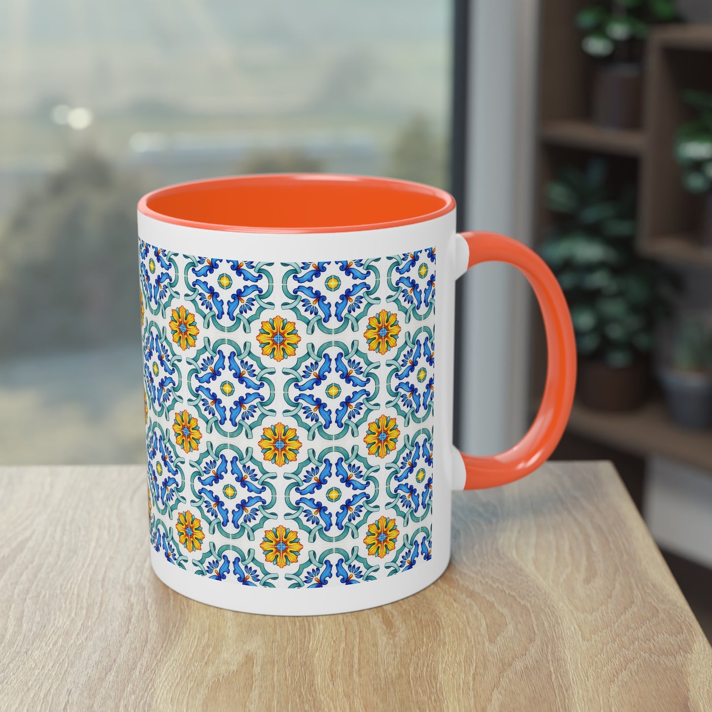 Azulejos Cup | Mug bicolore en céramique avec motif mosaïque méditerranéen – 330ml