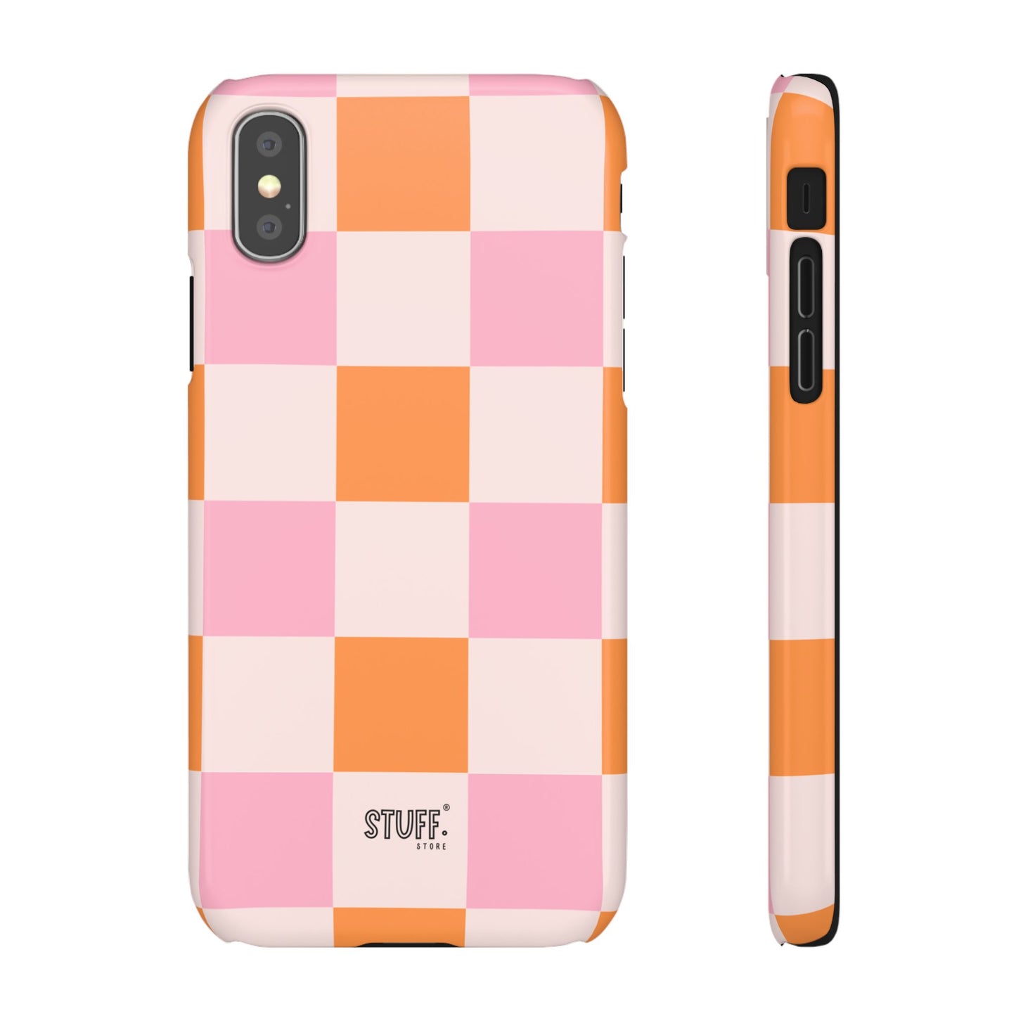 Peachy Case | Coque snap légère et résistante avec Design en Damier - Orange & Rose