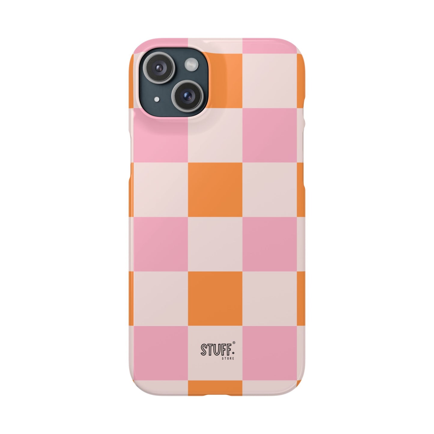 Peachy Case | Coque snap légère et résistante avec Design en Damier - Orange & Rose