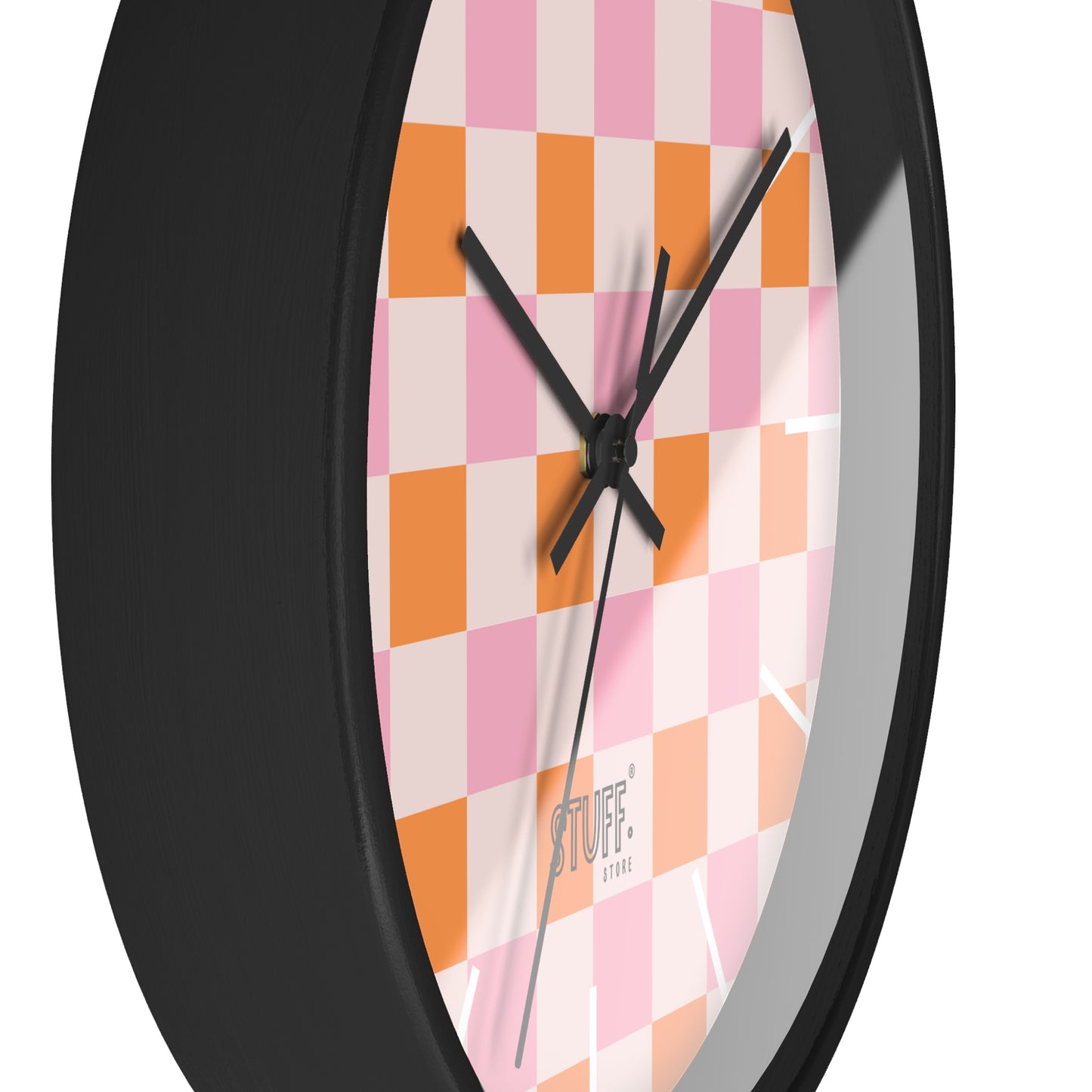 Horloge Murale Vintage Peachy | Design Rétro à Damier Orange et Rose