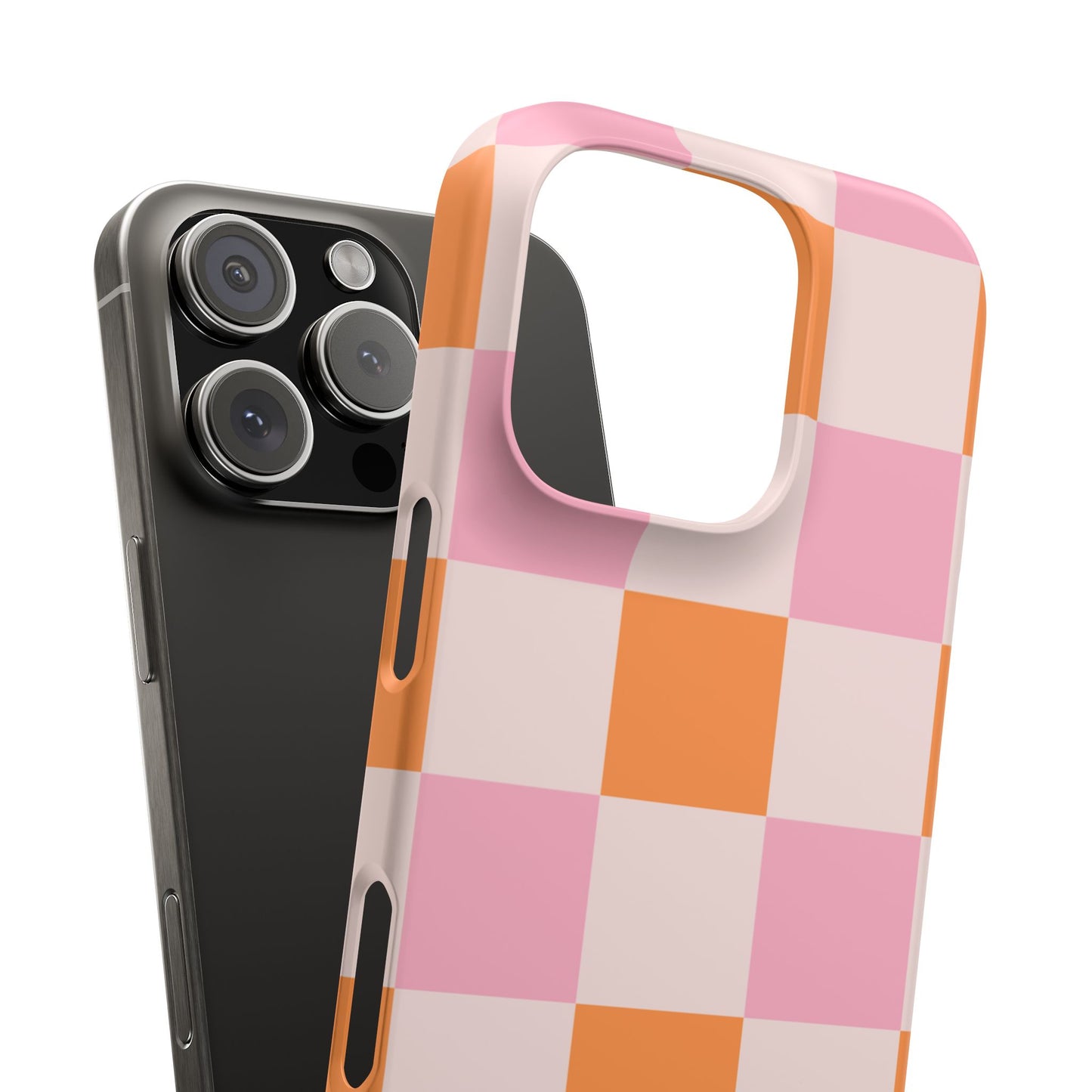 Peachy Case | Coque snap légère et résistante avec Design en Damier - Orange & Rose