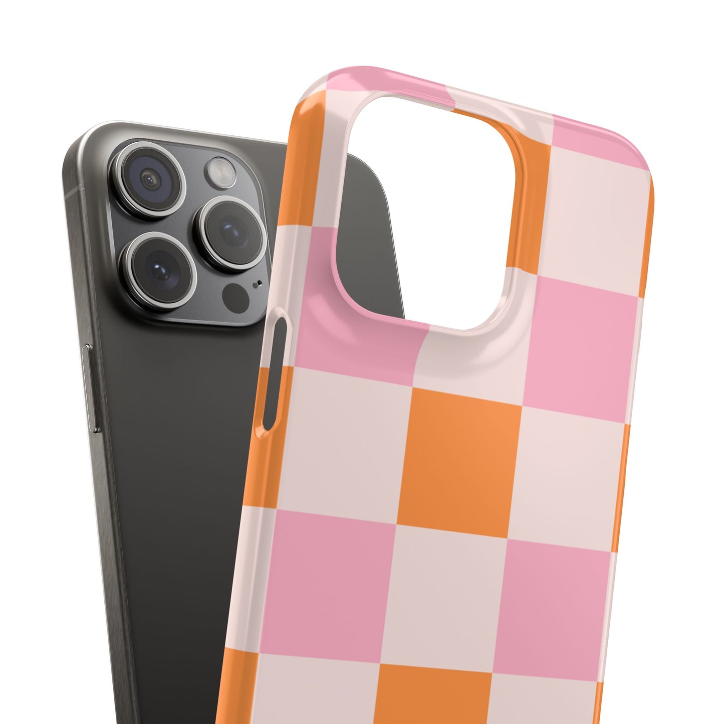 Peachy Case | Coque snap légère et résistante avec Design en Damier - Orange & Rose