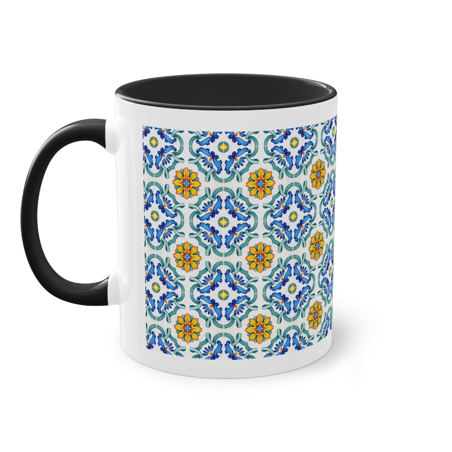 Azulejos Cup | Mug bicolore en céramique avec motif mosaïque méditerranéen – 330ml