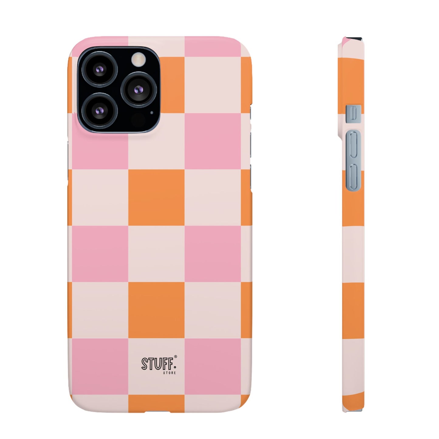 Peachy Case | Coque snap légère et résistante avec Design en Damier - Orange & Rose