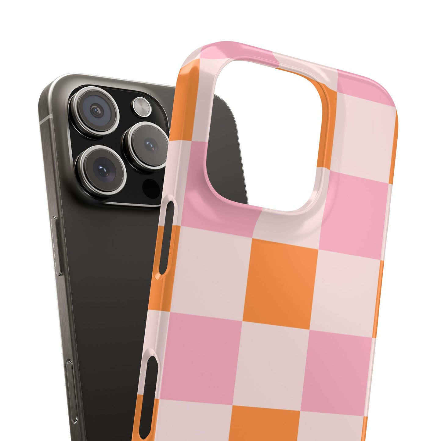 Peachy Case | Coque snap légère et résistante avec Design en Damier - Orange & Rose