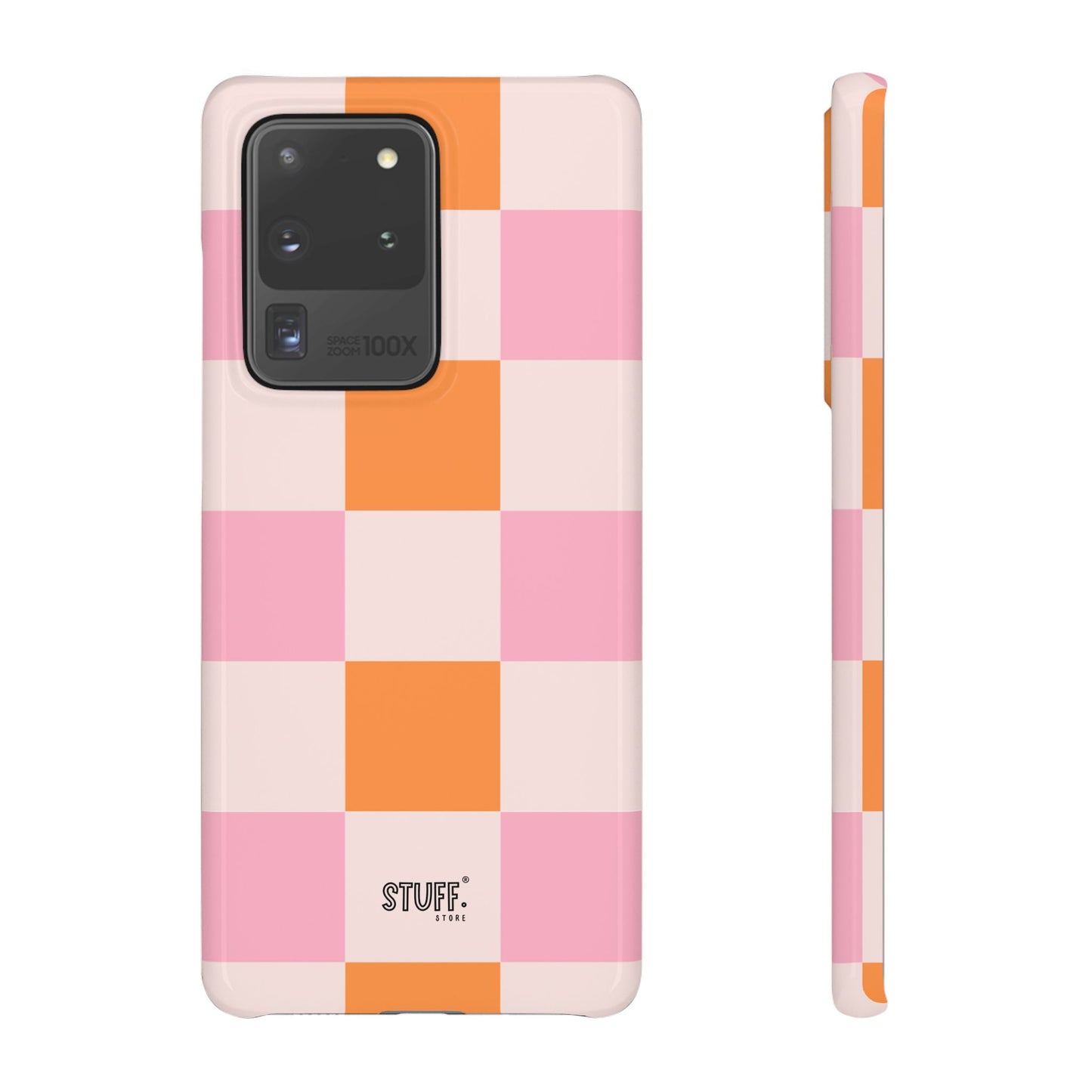 Peachy Case | Coque snap légère et résistante avec Design en Damier - Orange & Rose