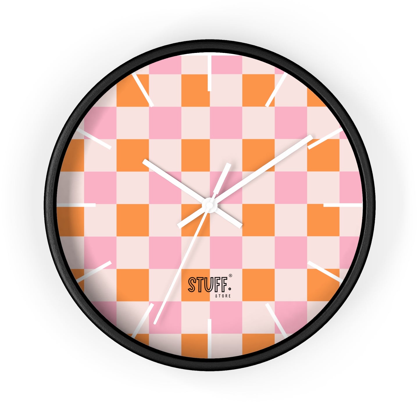 Horloge Murale Vintage Peachy | Design Rétro à Damier Orange et Rose