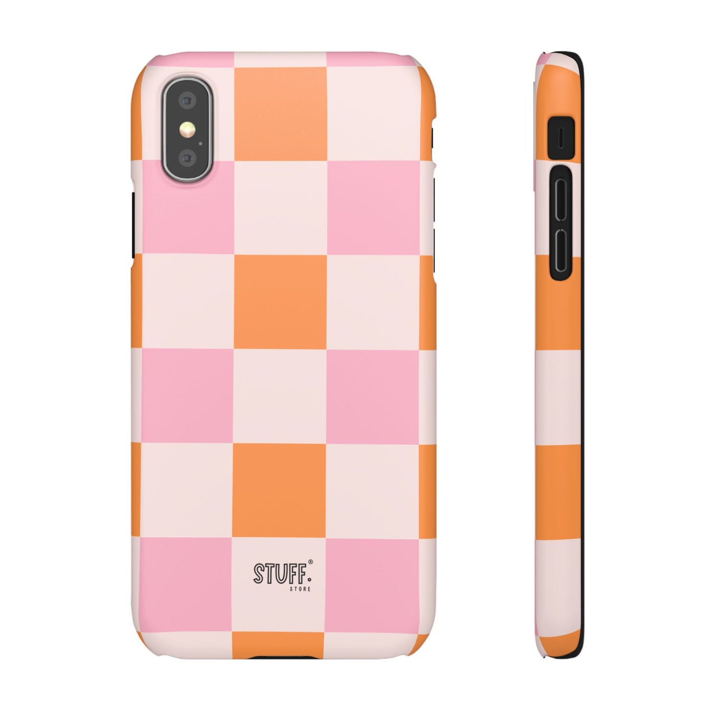 Peachy Case | Coque snap légère et résistante avec Design en Damier - Orange & Rose