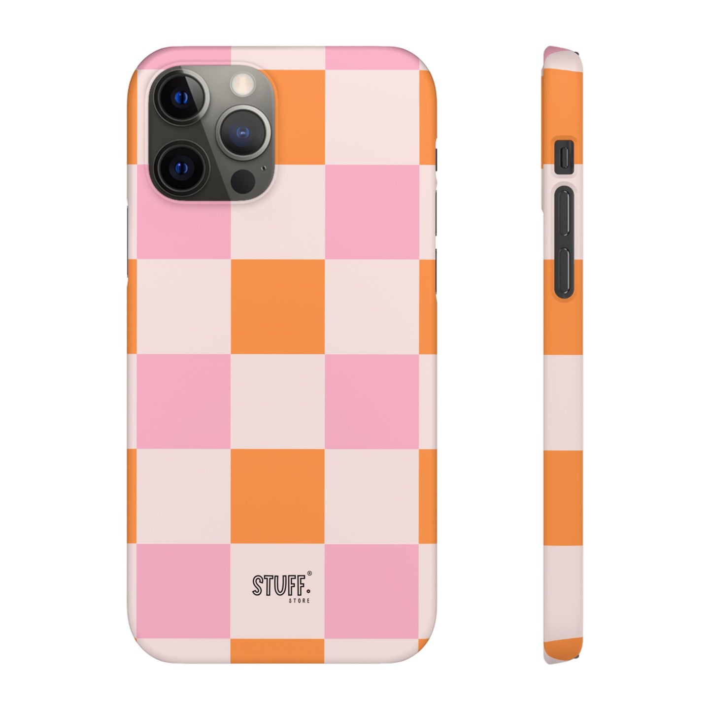 Peachy Case | Coque snap légère et résistante avec Design en Damier - Orange & Rose