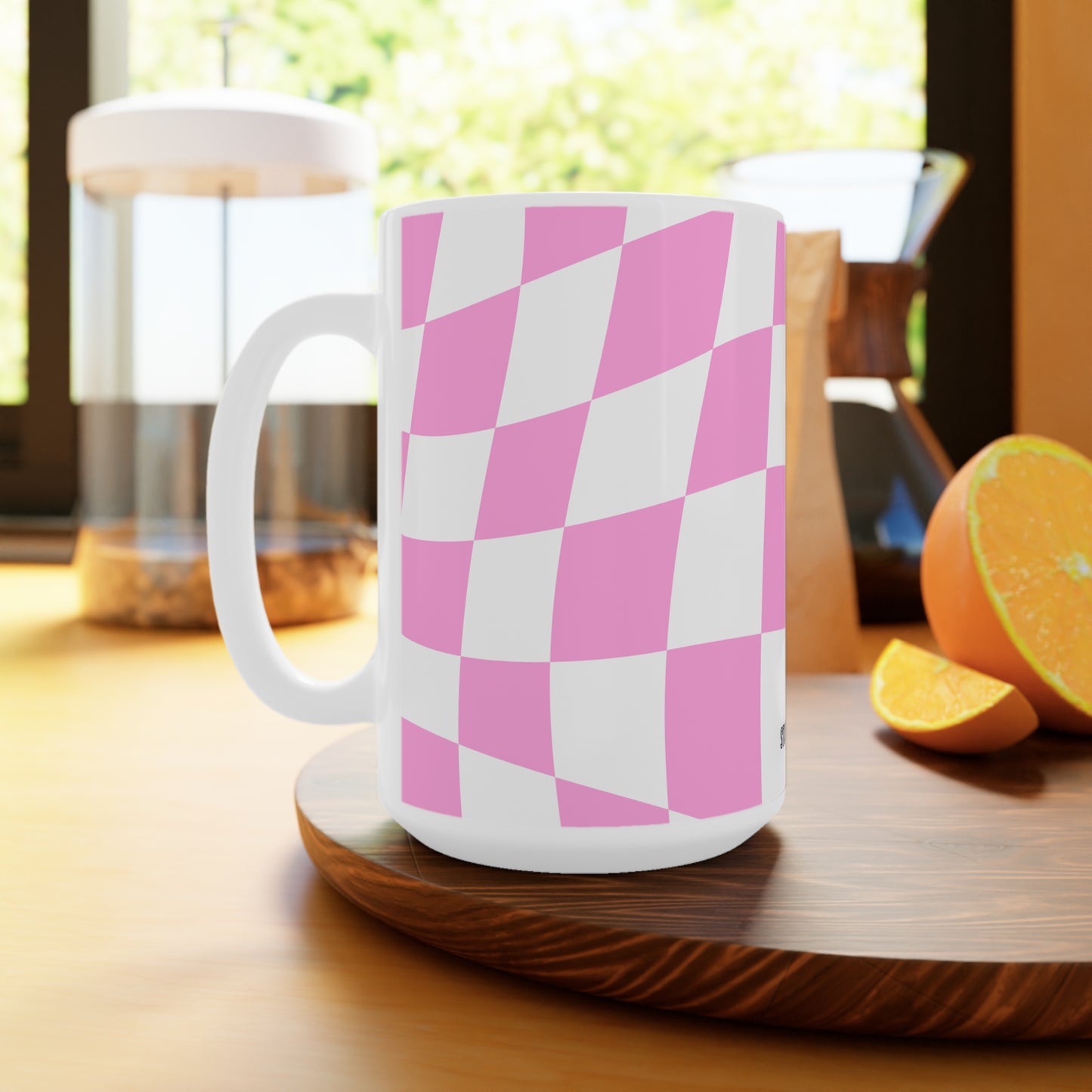 Pink Distortion Cup | Mug en céramique motif damier rose déformé – 330 ml / 440 ml