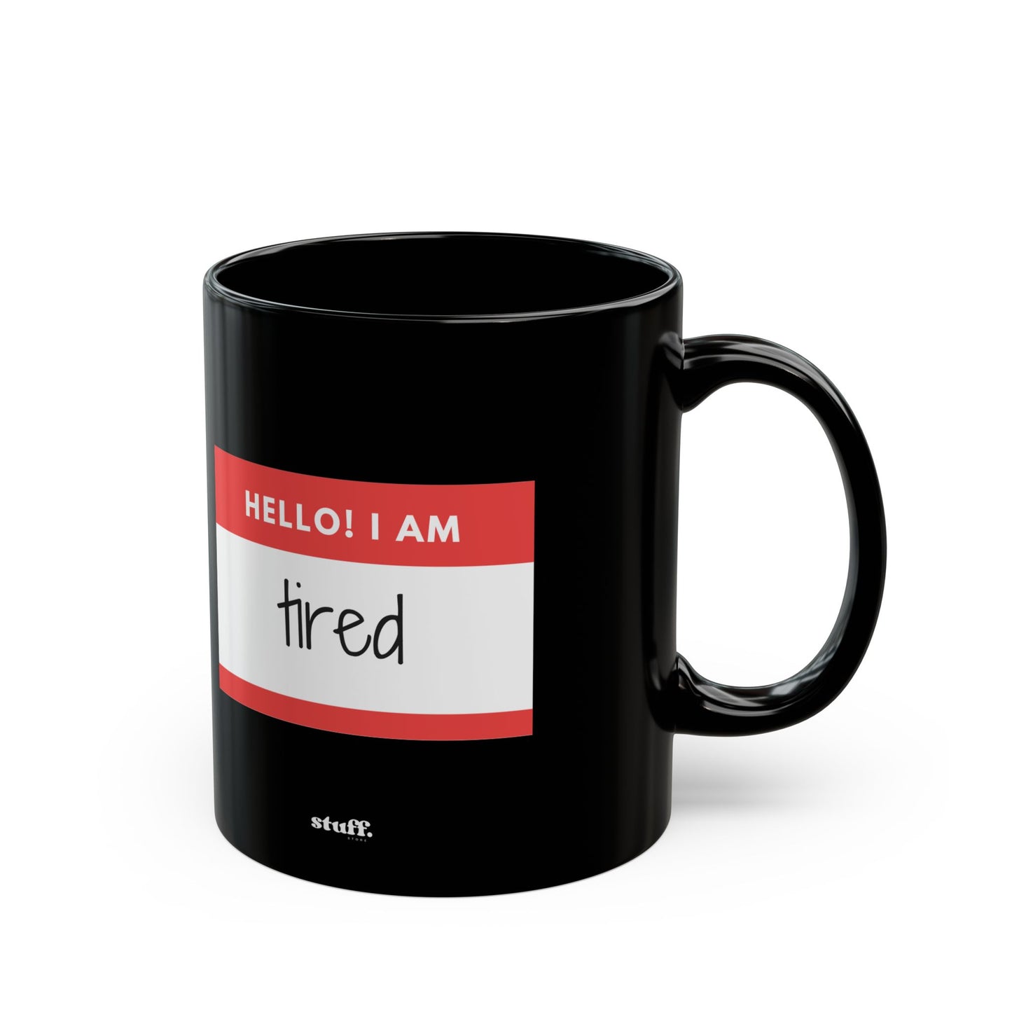 Bonjour, je suis fatigué, tasse noire