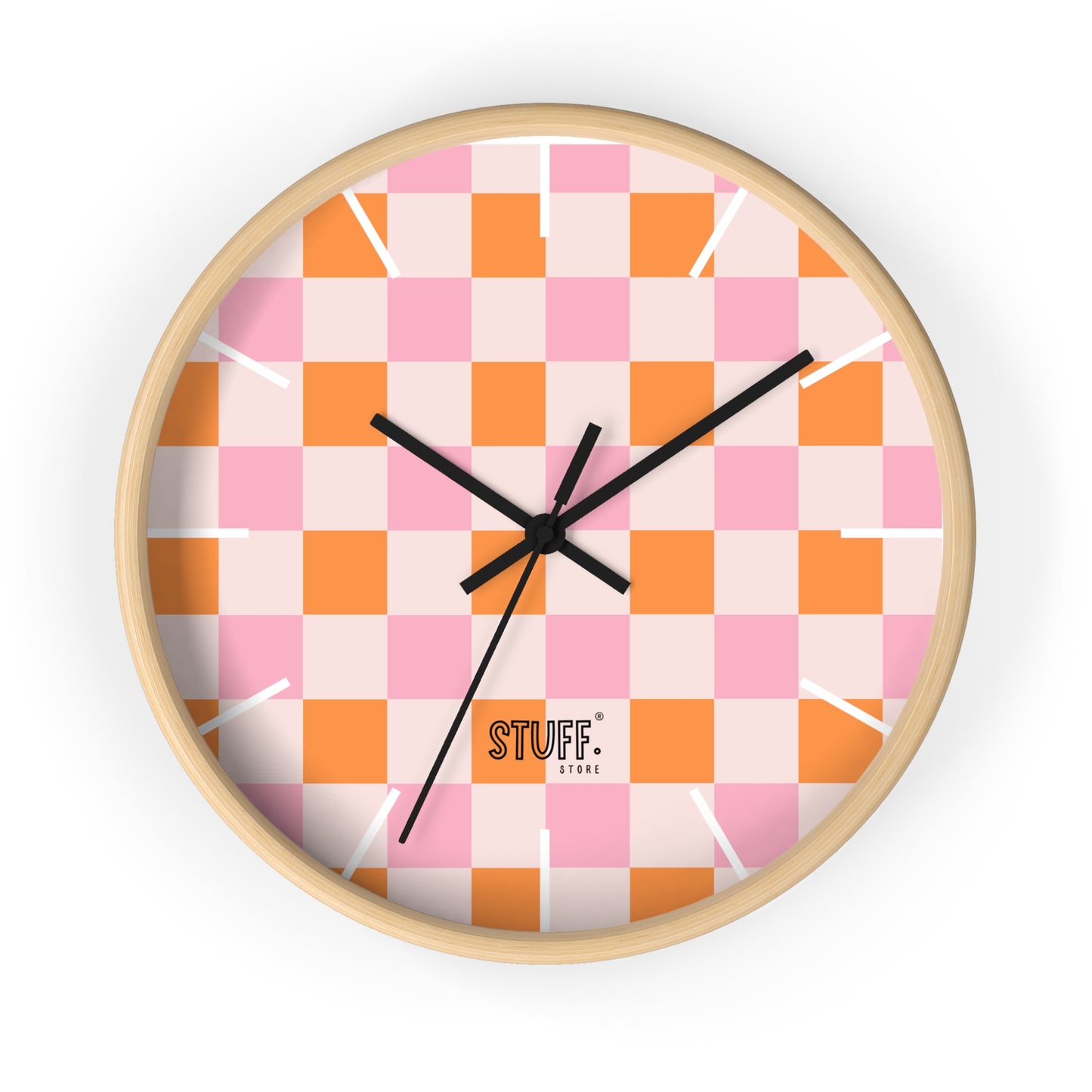 Horloge Murale Vintage Peachy | Design Rétro à Damier Orange et Rose