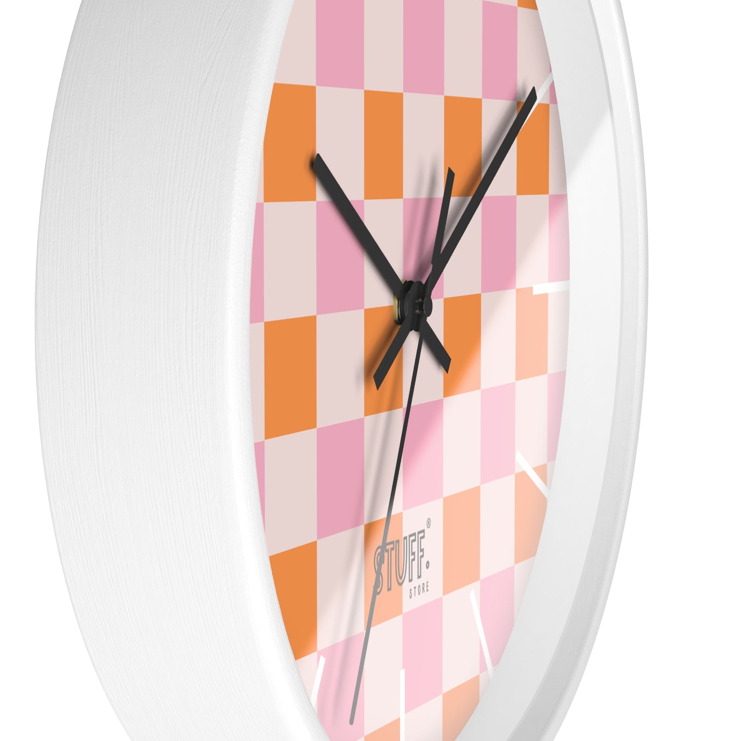 Horloge Murale Vintage Peachy | Design Rétro à Damier Orange et Rose