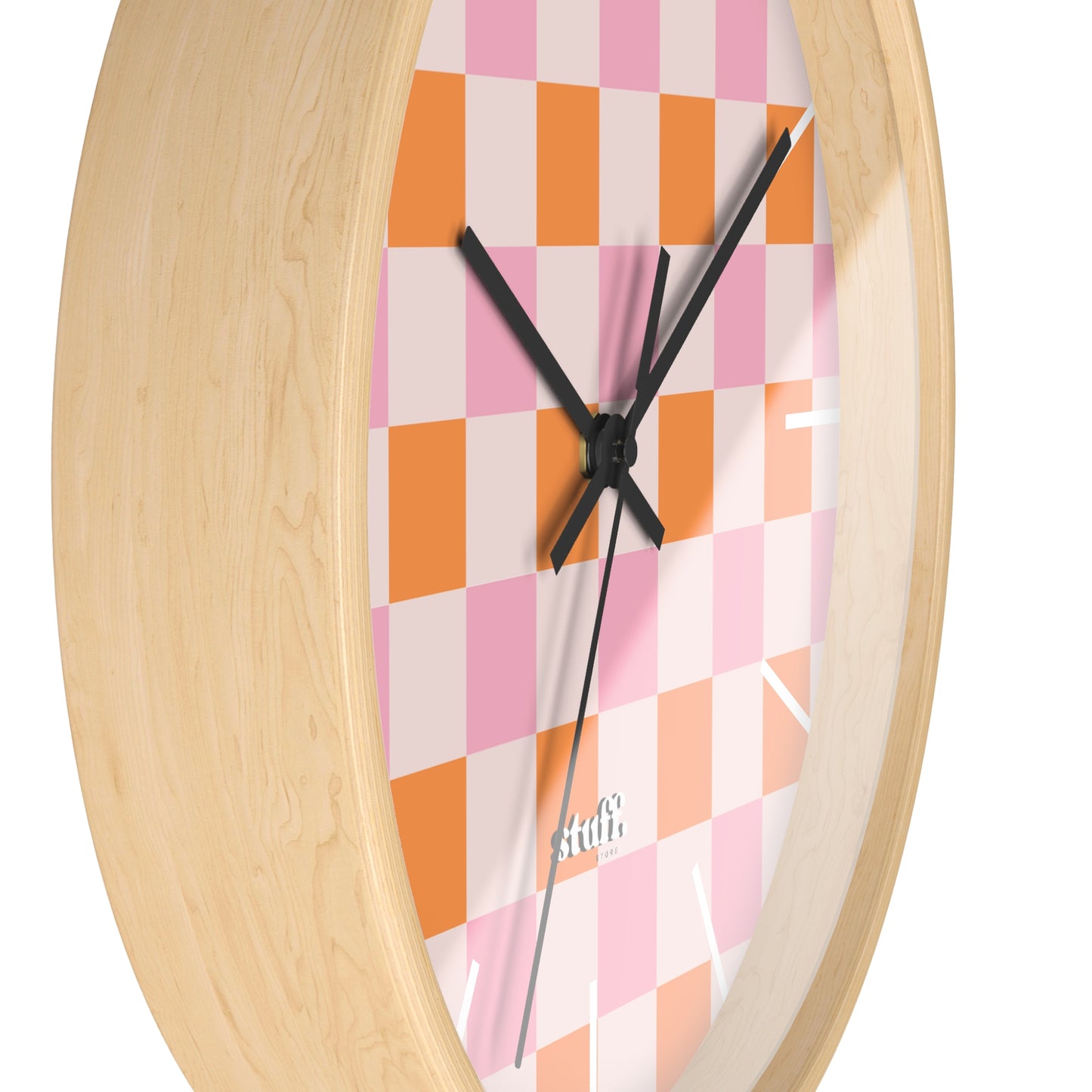 horloge murale rétro à carreaux pêche