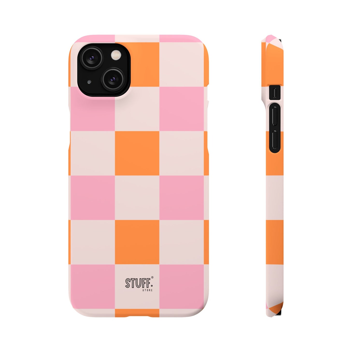 Peachy Case | Coque snap légère et résistante avec Design en Damier - Orange & Rose