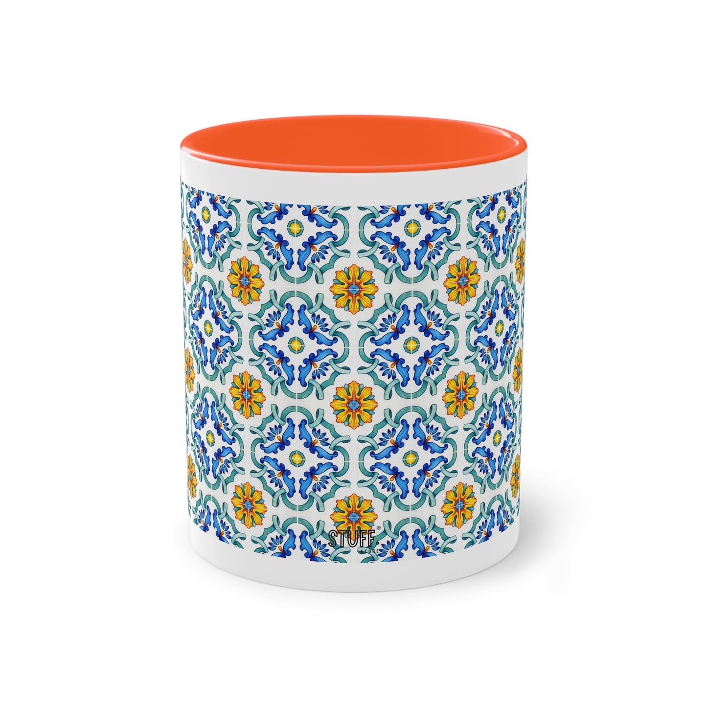 Azulejos Cup | Mug bicolore en céramique avec motif mosaïque méditerranéen – 330ml