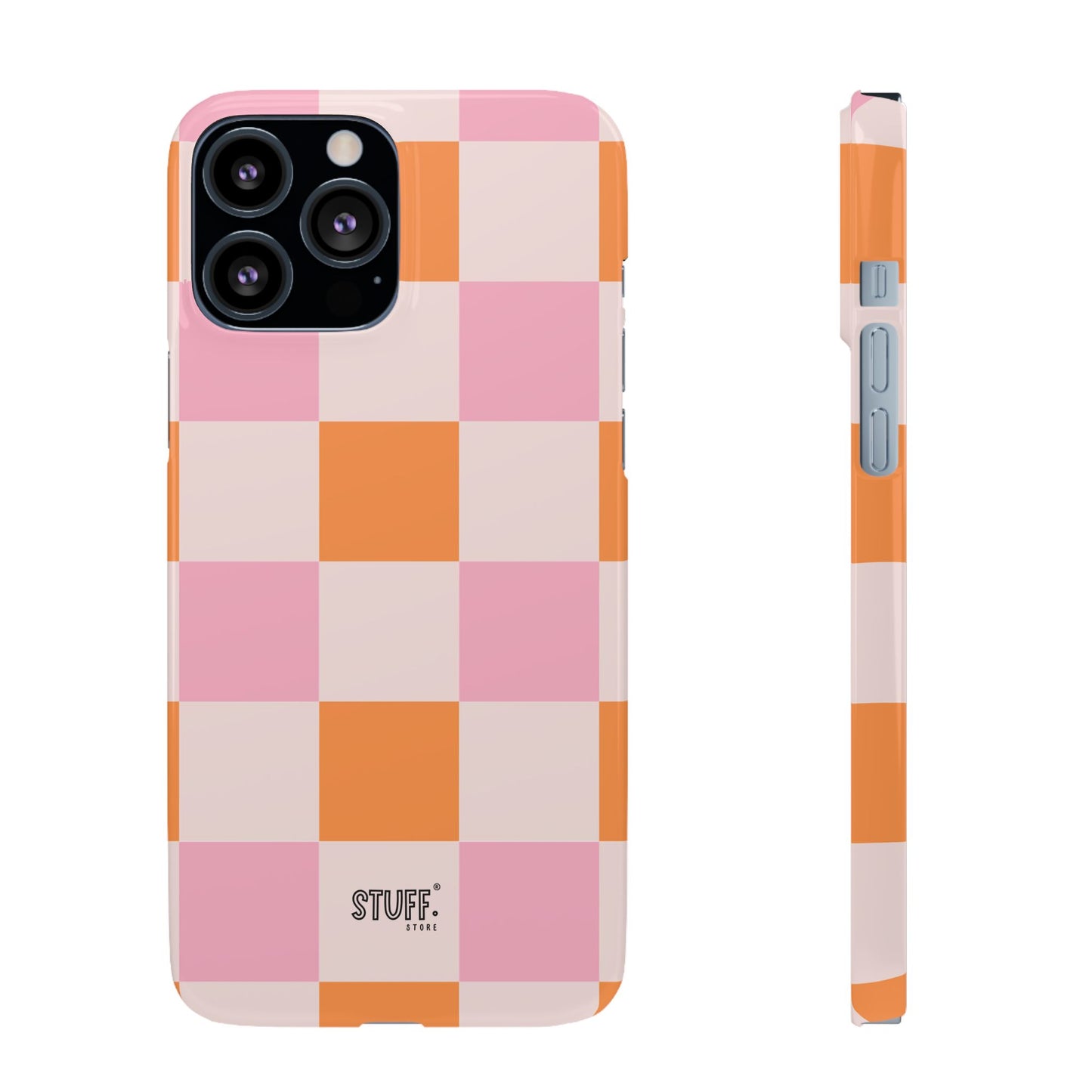 Peachy Case | Coque snap légère et résistante avec Design en Damier - Orange & Rose