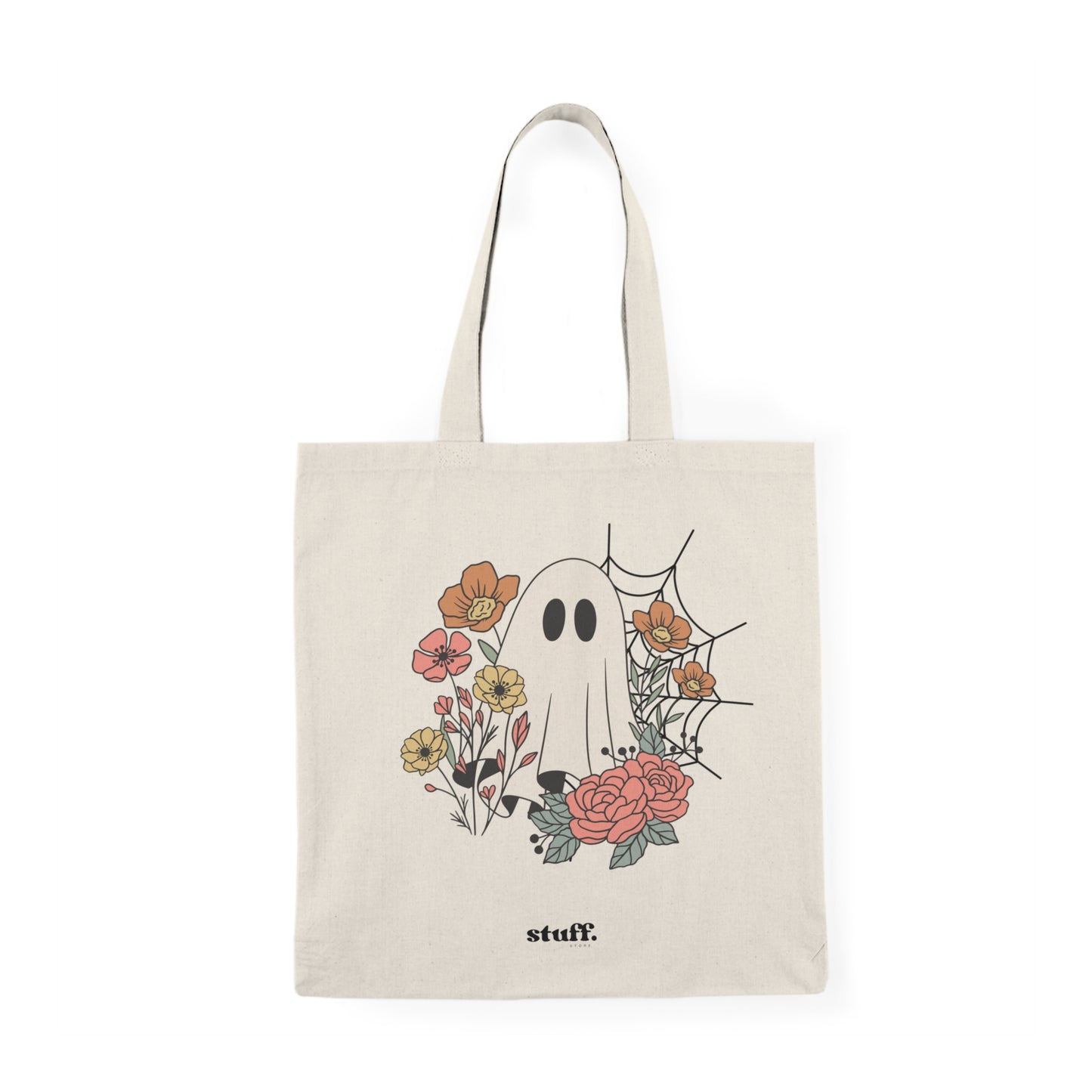spooky flower power natural tote bag