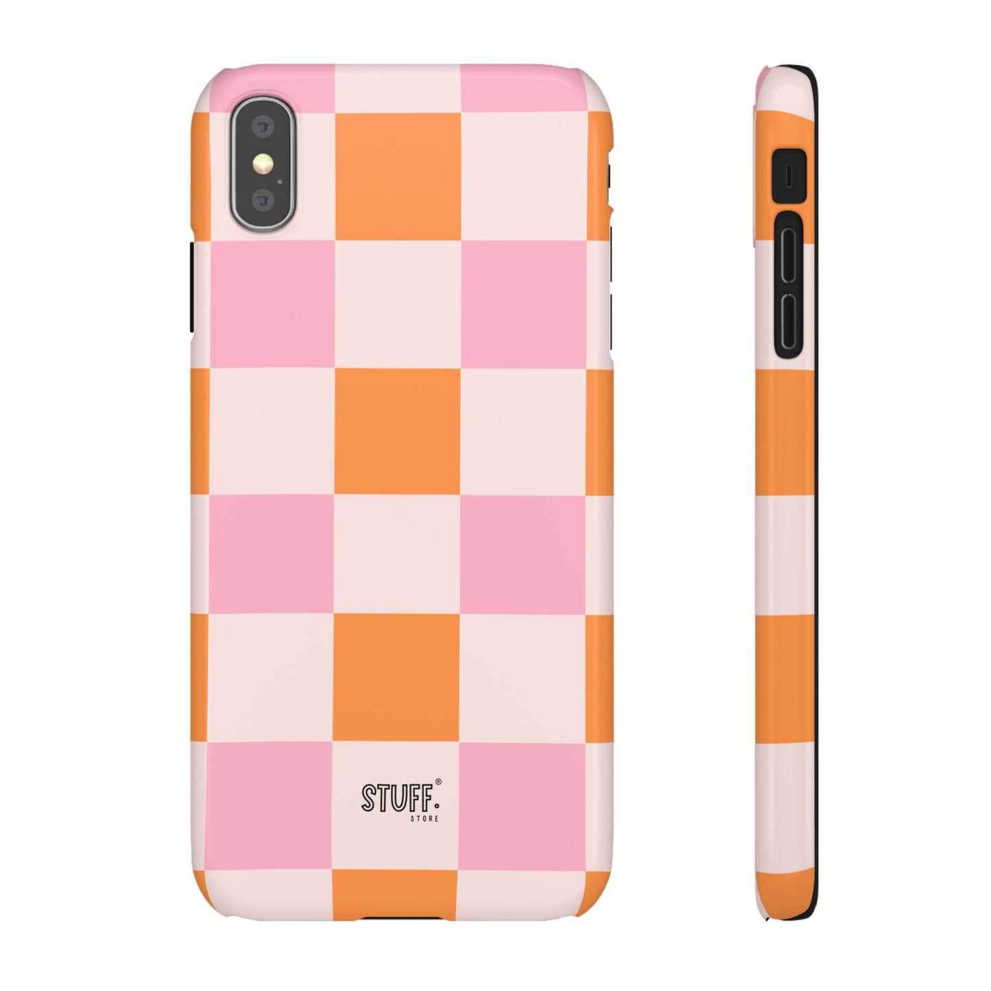 Peachy Case | Coque snap légère et résistante avec Design en Damier - Orange & Rose