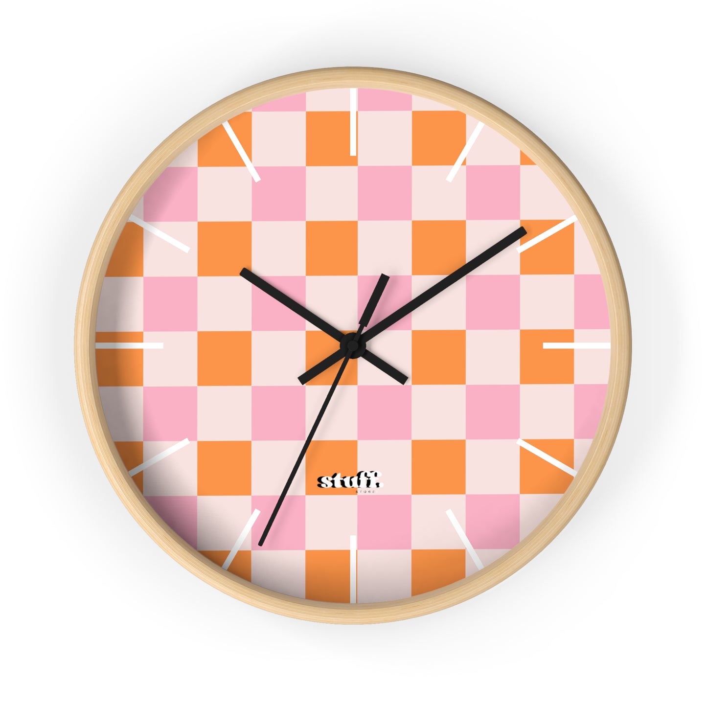 horloge murale rétro à carreaux pêche