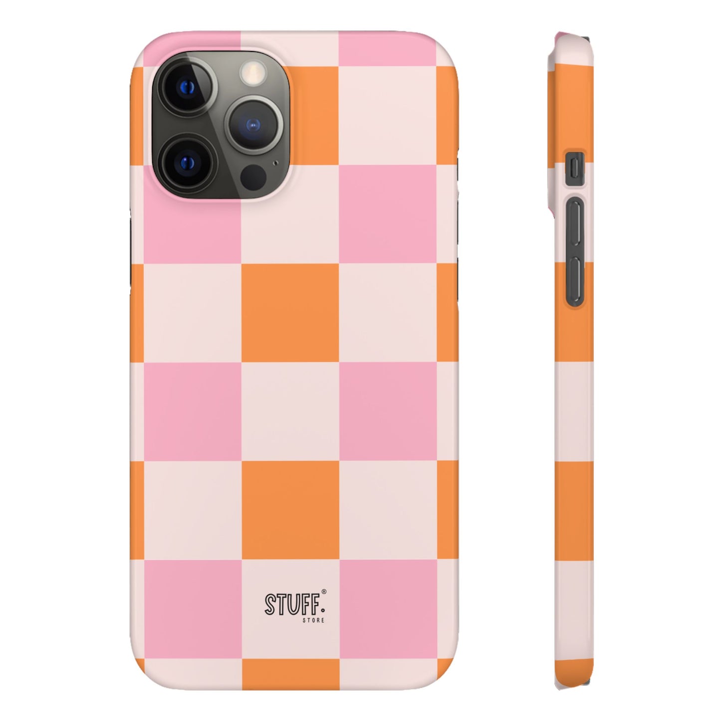 Peachy Case | Coque snap légère et résistante avec Design en Damier - Orange & Rose