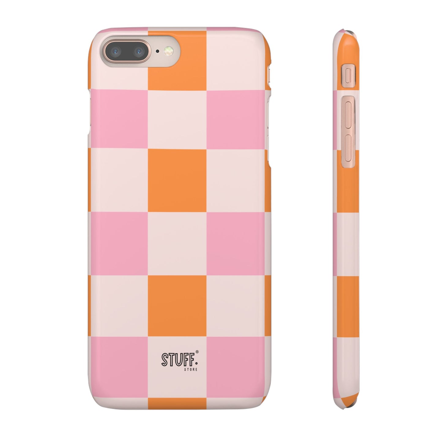 Peachy Case | Coque snap légère et résistante avec Design en Damier - Orange & Rose